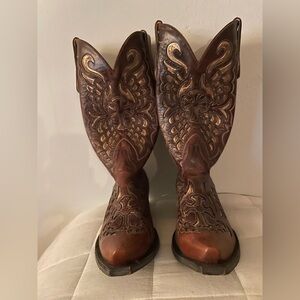 Brown Embroidered Heeled Boots
